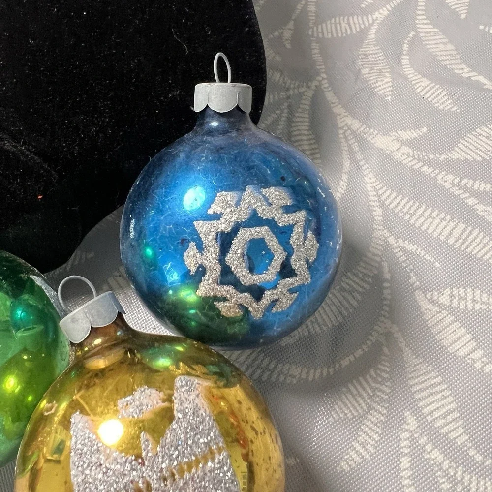 Vintage‎ USA MADE Mercury Glass Christmas Ornaments Stencil Glitter Lot 4